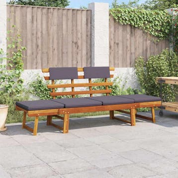 vidaXL Ligbed met kussen 2-in-1 190 cm massief acaciahout, Verzenden, Nieuw