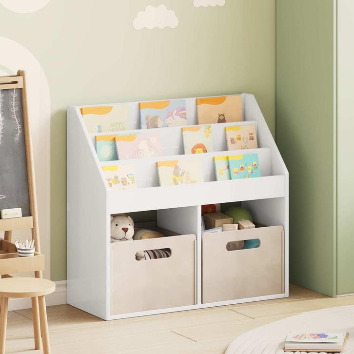 vidaXL Kinderboekenplank met opslag Hoogglans wit 72,5 x, Huis en Inrichting, Woonaccessoires | Krantenbakken en Lectuurbakken