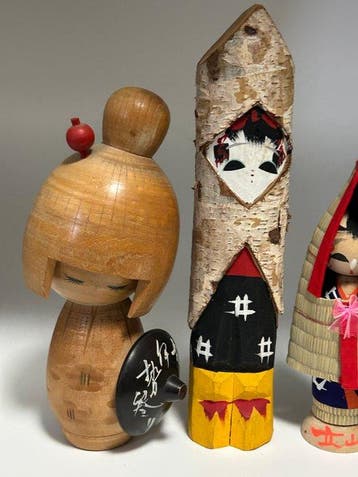 Vintage Japanse Kokeshi- en volkskunstcollectie – 4 stuks –