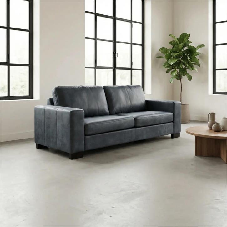 Leren bank Enjoy - 3 zits - Kenia Denim (blauw) - Poten, Maison & Meubles, Canapés | Salons, Enlèvement ou Envoi
