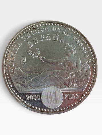 Spanje. 2000 Pesetas 2001, Lot de 2 monnaies (Zonder