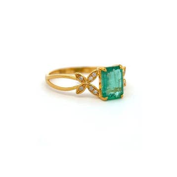 Bague - 14 carats Or jaune - 1.05ct. tw. Émeraude - Diamant, Nieuw
