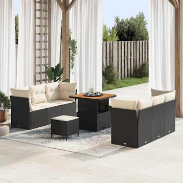 vidaXL Tuinbank Set met kussen 9 pcs Zwart en Crème poly, Verzenden, Nieuw