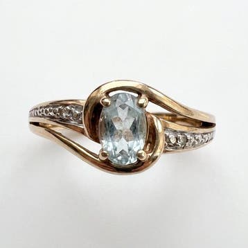 Zonder minimumprijs - Ring - 9 kt. Geel goud Aquamarijn -, Nieuw