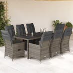 vidaXL 9-delige Bistroset met kussens poly rattan grijs, Verzenden