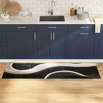 vidaXL Keuken Tapijt Zwart 180 x 60 cm Fluweel, Tuin en Terras, Deurmatten, Verzenden, Nieuw
