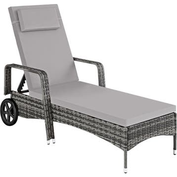 tectake Wicker ligbed met wielen - grijs/lichtgrijs, Verzenden