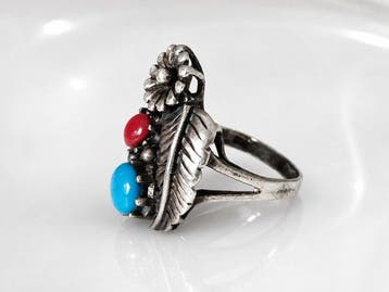 Bague Argent turquoise et corail (Sans prix de réserve)