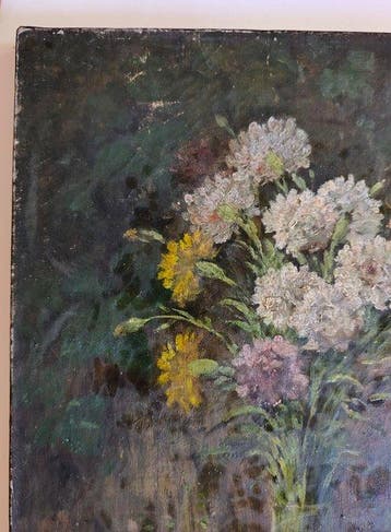 Raymond Tholer (1859-?) - Bouquet de fleurs dans le jardin, Antiquités & Art