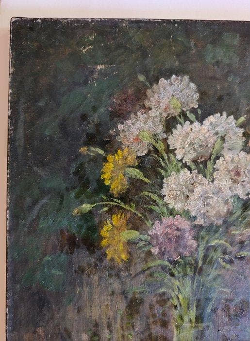 Raymond Tholer (1859-?) - Bouquet de fleurs dans le jardin, Antiquités & Art, Art | Peinture | Classique
