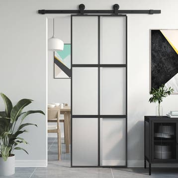 vidaXL Schuifdeur 76x205 cm gehard glas en aluminium zwart, Verzenden, Nieuw