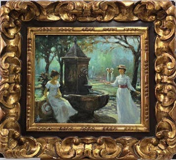École française (XX) - Rencontre dans le jardin