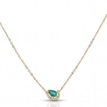 Halsketting - 14 karaat Geel goud - 0.95ct. tw. Smaragd -, Nieuw