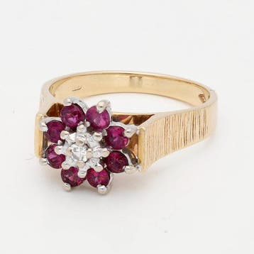 Bague - 14 carats Or jaune Diamant (Naturelle) - Robijn, Nieuw