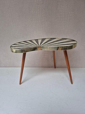 Bijzettafel - Hout, messing, laminaat (parelmoer) -, Antiek en Kunst