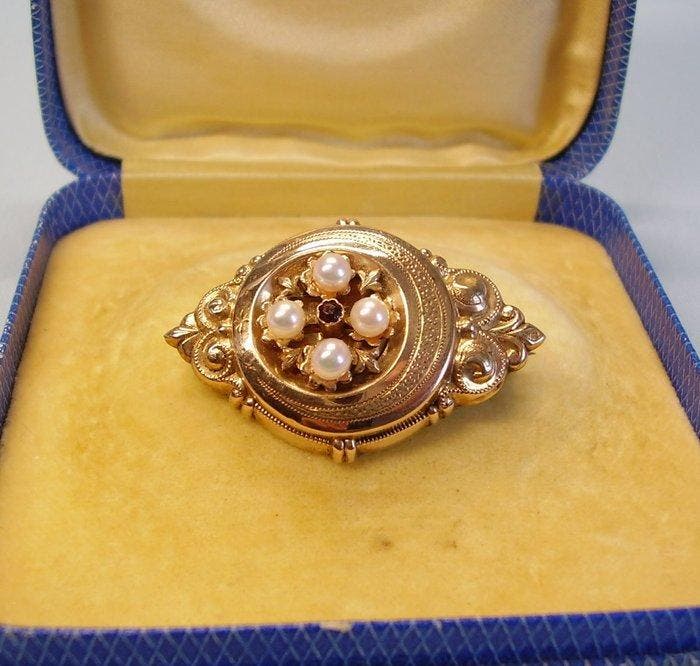 Sans prix de réserve - Broche - 10 carats Or rose, Argent -, Handtassen en Accessoires, Antieke sieraden