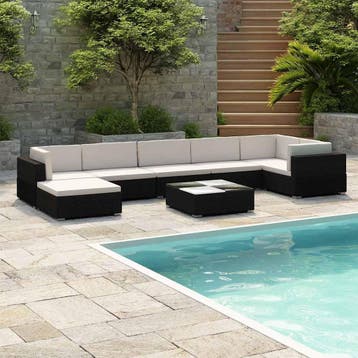 vidaXL 8-delige Loungeset met kussens poly rattan zwart, Tuin en Terras, Tuinsets en Loungesets, Verzenden, Nieuw, Loungeset