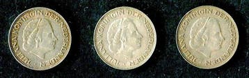 Nederland. 2 1/2 Gulden 1959/1962, 3 zilveren munten Juliana