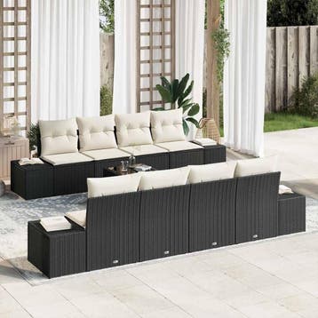 vidaXL Tuinbank Set met kussen 8 pcs Zwart en Crème poly, Verzenden