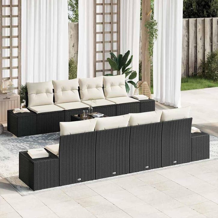 vidaXL Tuinbank Set met kussen 8 pcs Zwart en Crème poly, Jardin & Terrasse, Ensembles de jardin, Envoi