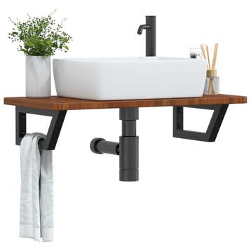 vidaXL Badkamer wandschap staal en massief eikenhout, Verzenden