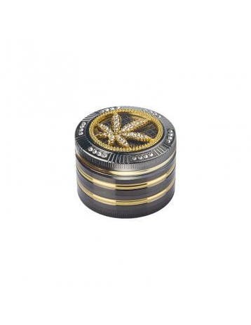 Bling Bling Kruidengrinder Ø50 mm Goud Wietblad Zwart, Verzenden