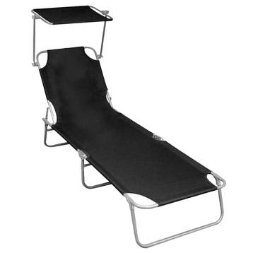 vidaXL Ligbed inklapbaar met luifel aluminium zwart, Verzenden