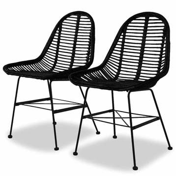 vidaXL Eetkamerstoelen 2 st natuurlijk rattan zwart, Verzenden