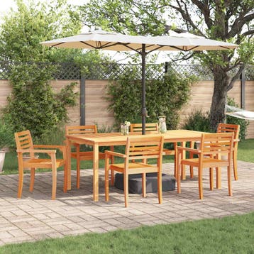 vidaXL Tuin Eettafel Set 7 st Bruin Massief Acacia Hout, Verzenden, Nieuw