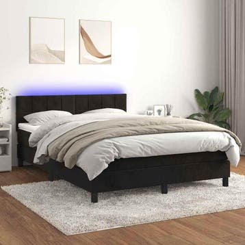vidaXL Boxspring met matras en LED fluweel zwart 140x200 cm, Verzenden, Nieuw