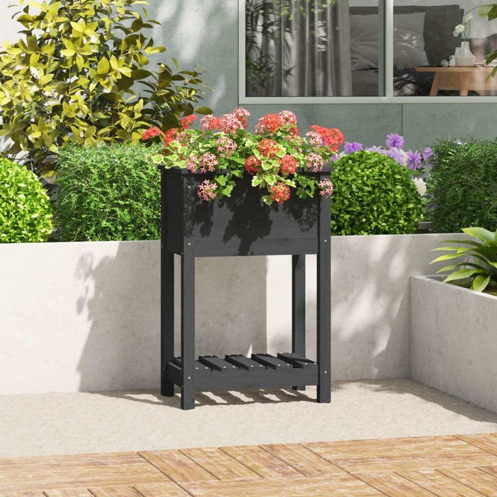 vidaXL Plantenbak met schap 54x34,5x81 cm massief grenenhout, Jardin & Terrasse, Pots de fleurs, Envoi