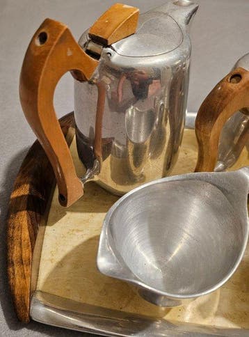 Dienblad - Aluminium, Hout - Luxe koffie set, Antiek en Kunst