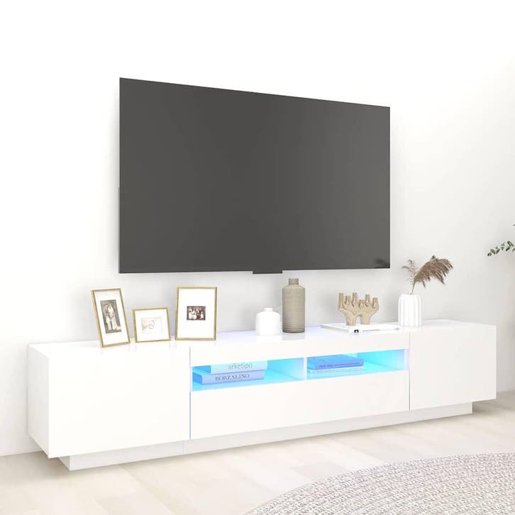 vidaXL Tv-meubel met LED-verlichting 200x35x40 cm wit, Maison & Meubles, Armoires | Mobilier de télévision, Envoi