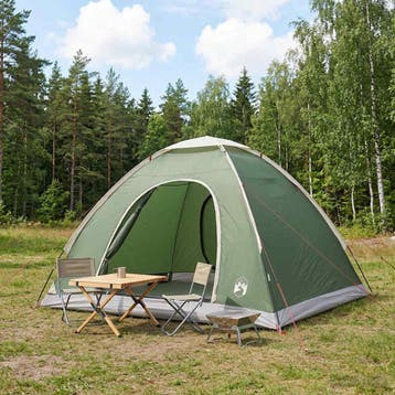 vidaXL Kamperen tent 4-persoons Groen 185T Polyester met, Caravanes & Camping, Verzenden