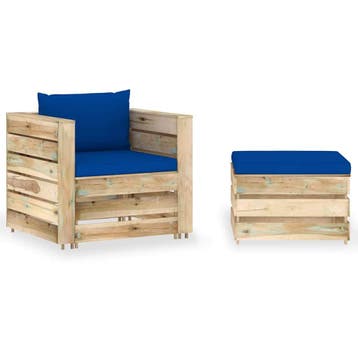 vidaXL 2-delige Loungeset met kussens groen geïmpregneerd, Verzenden, Nieuw, Loungeset