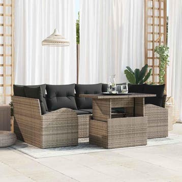vidaXL Tuinbank Set 7 st Grijs Poly Riet, Tuin en Terras, Verzenden, Nieuw
