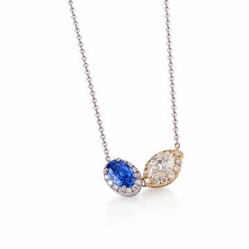 Collier - 14 carats Or blanc, Or jaune - 1.03ct. tw. Saphir