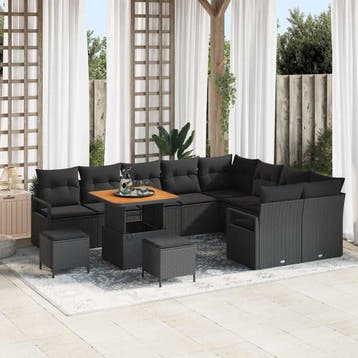 vidaXL Tuinbank Set 12 st 11-Aantal zitplaatsen Zwart, Verzenden, Nieuw