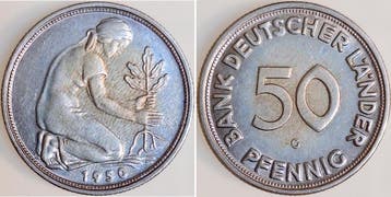 Duitsland 50 Pfennig 1950 G Bdl f bfr/f stgl inkl Expertise, Verzenden