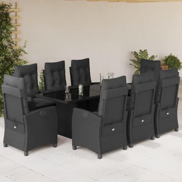 vidaXL 9-delige Tuinset poly rattan zwart, Verzenden, Nieuw, Tuinset