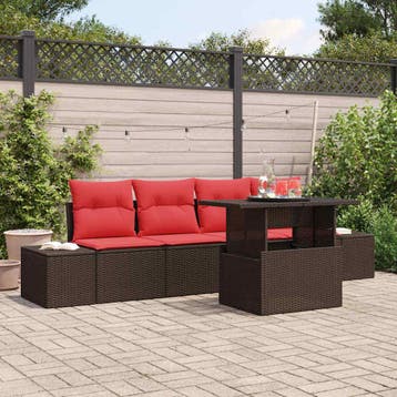 vidaXL Bankstel 5 st 4-Aantal zitplaatsen Bruin en Rood poly, Verzenden, Nieuw
