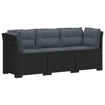 vidaXL 3-Zits Tu bank met Kussens Rattan Look PP Antraciet, Verzenden