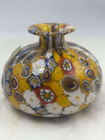 Livio Campanella - Vaas - Muranoglas - Vaas met gele murrine