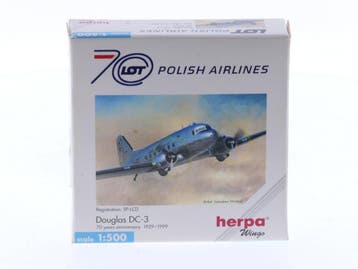 Schaal 1:500 Herpa 511421 LOT Polish Airlines Douglas DC-..., Hobby en Vrije tijd, Ophalen of Verzenden, Zo goed als nieuw