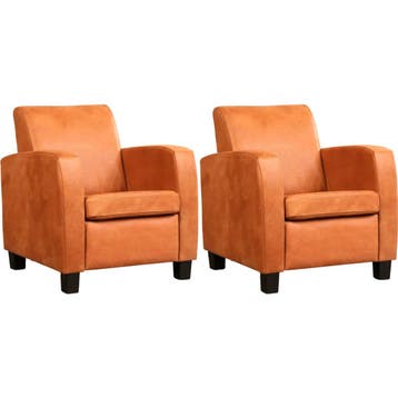 Set van 2 Leren fauteuils Joy - Kenia Rost (oranje) - Poten, Huis en Inrichting, Fauteuils, Nieuw, Ophalen of Verzenden, 50 tot 75 cm