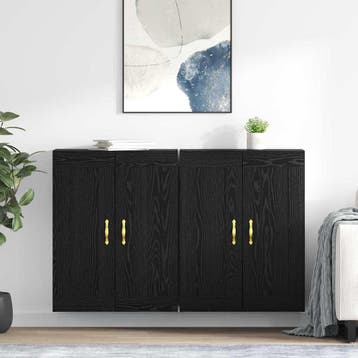 vidaXL Wandkast 2 st Zwart Eiken 69,5 x 34 x 90 cm Bewerkt, Huis en Inrichting, Verzenden, Nieuw