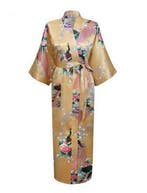 KIMU® Kimono Goud Maxi L-XL Yukata Satijn Lang Lange Gouden, Ophalen of Verzenden