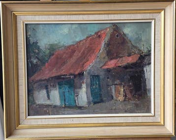 Vic Dooms (1912-1994) - Cafe het zwaantje te Latem, Antiek en Kunst, Kunst | Schilderijen | Klassiek