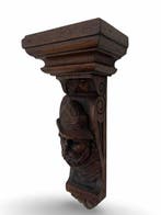 Snijwerk, Barokstijl handgesneden houten wandconsole - 30 cm