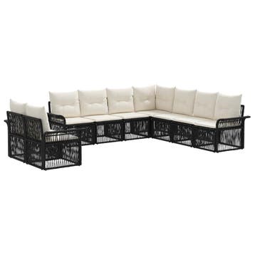 vidaXL Tuinbank Set 9 pcs Zwart poly rattan, Verzenden, Nieuw